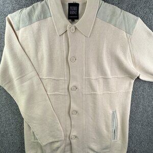 Pedro Bernardo Leather Knitwear Sweater Cardigan Women Large Ivory Button Up